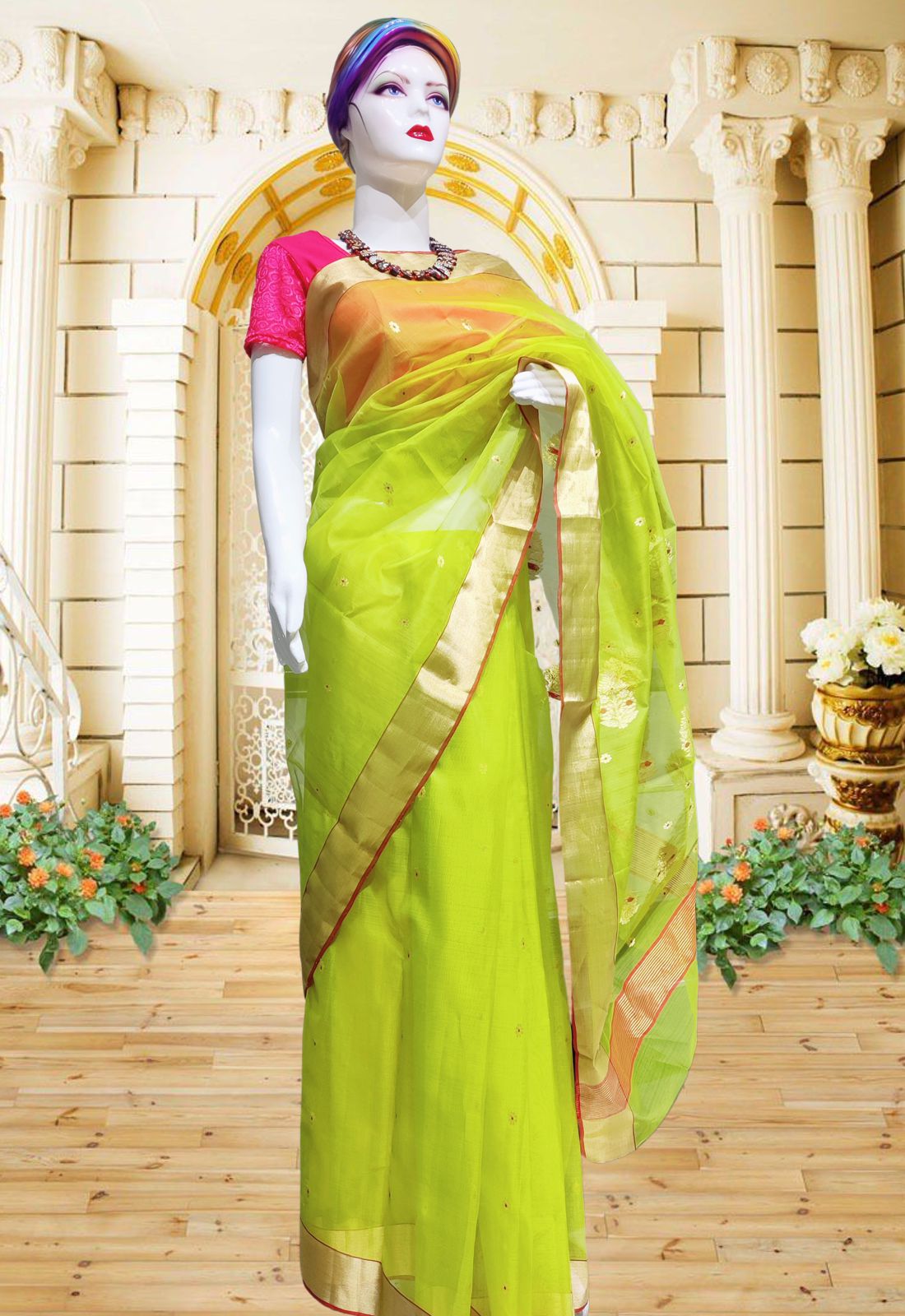 Green Chanderi Cotton Silk Saree – UTPALADesigns