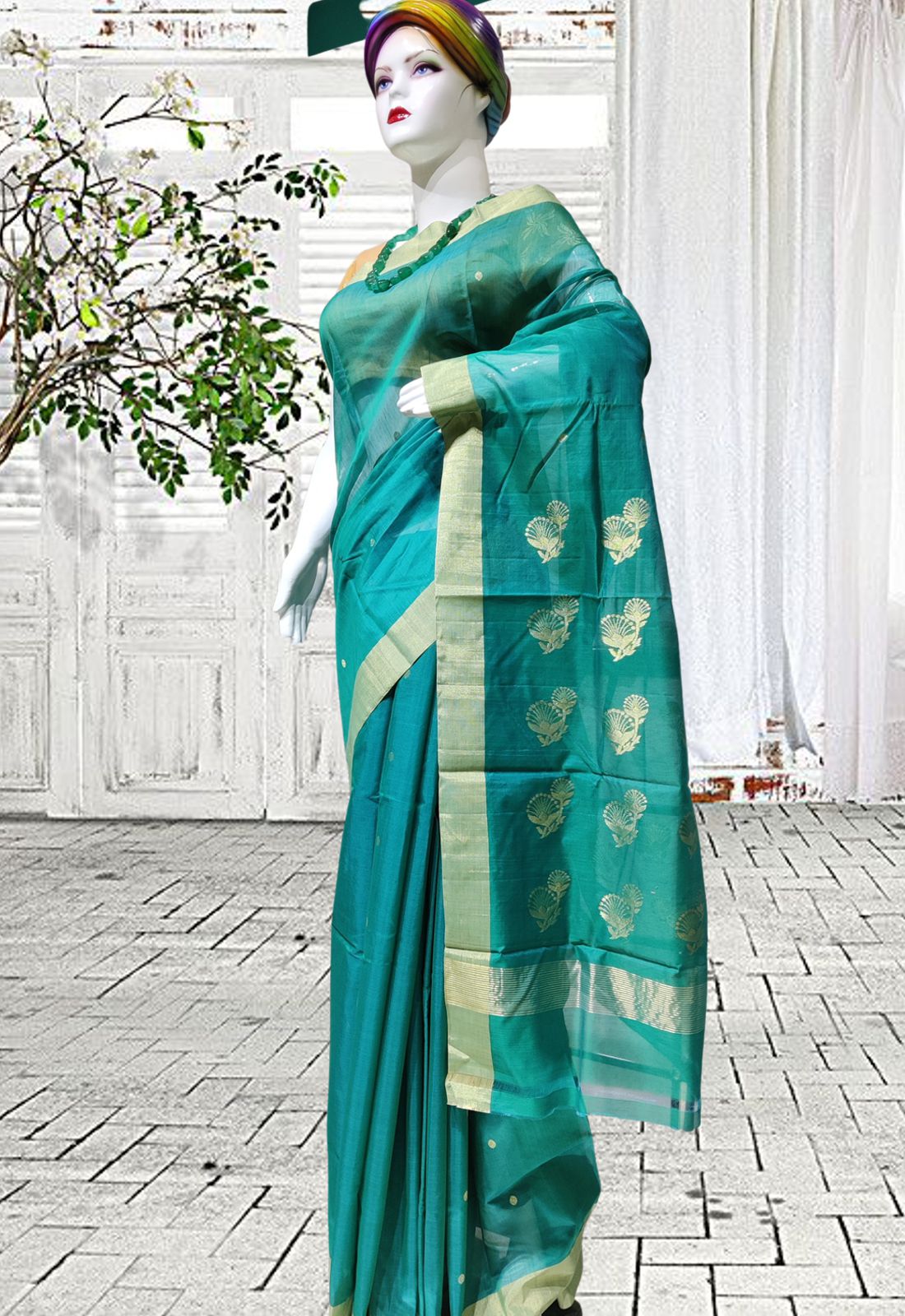 Exquisite Green Chanderi Handloom Katan Organza Silk Saree - Buy Now