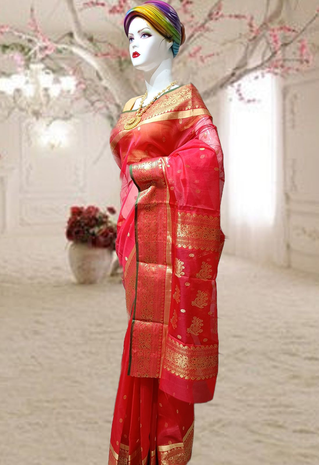 Light Pink Pure Silk Cotton Chanderi Saree | Taneira Online Store