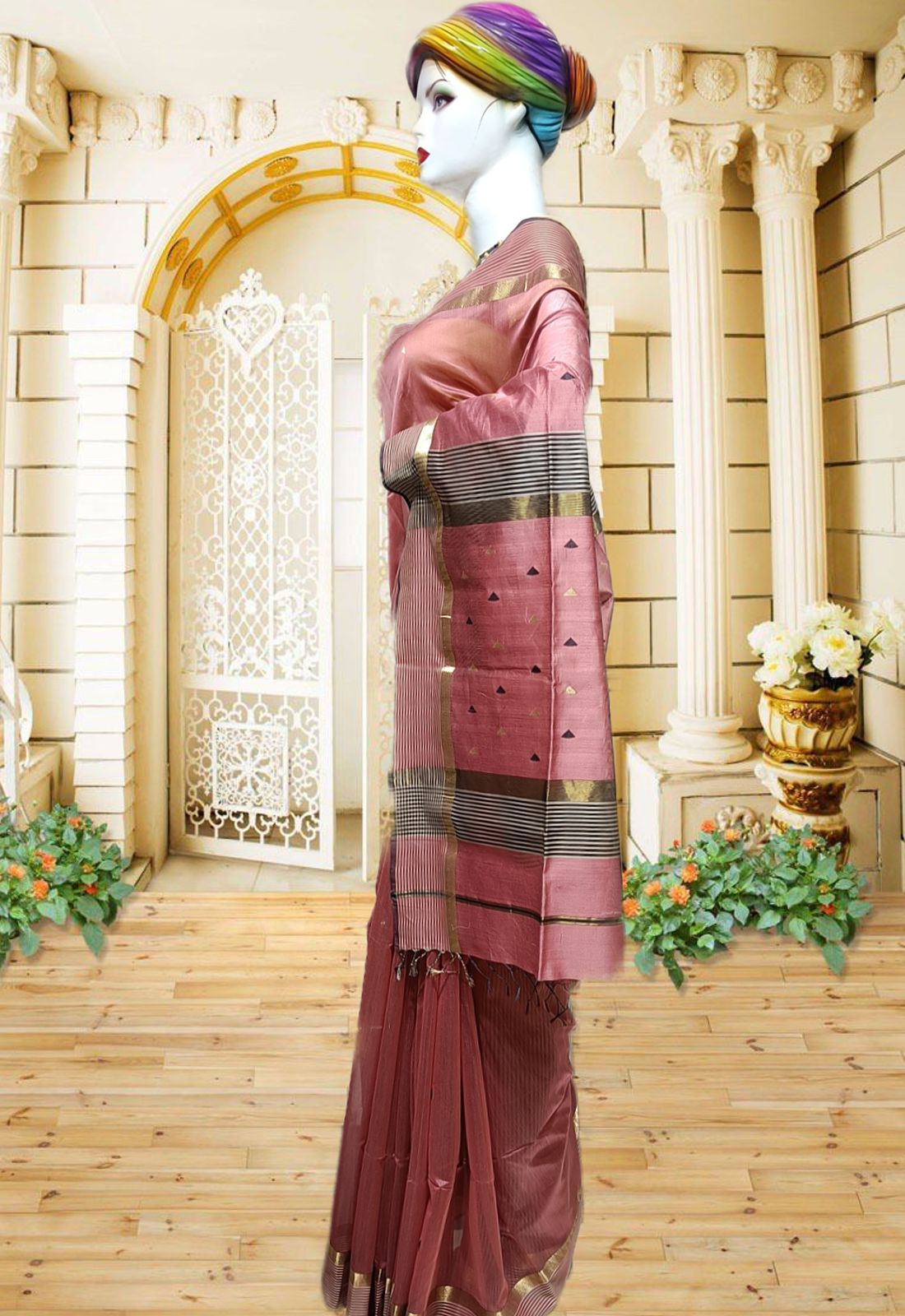 Buy Purple Color Maheshwari Cotton Silk Saree | CraftsandLooms –  CraftsandLooms.com